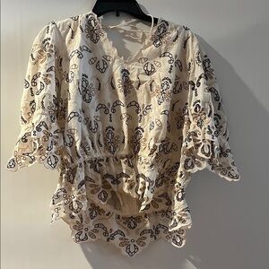 Anthropologie Cream and Black Patterned Blouse